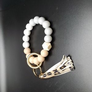 Taupe Leopard Color Block Tassel Key Ring Bracelet